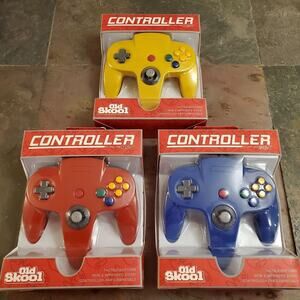 3 N64 Controllers - 3 Colors Bundle (NEW) - Red, Blue, Yellow - Nintendo64